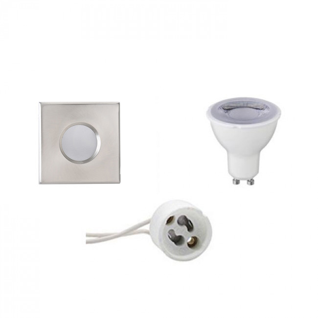 Set de spots LED - Aigi - Douille GU10 - Étanche IP65 - Dimmable - Carré Encastré - Mat Chrome - 6W - Blanc Froid 6400K - 82mm