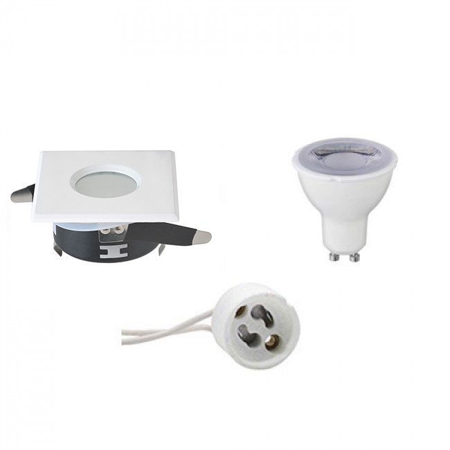 Set de spots LED - Aigi - Douille GU10 - Étanche IP65 - Dimmable - Carré Encastré - Mat Blanc - 6W - Blanc Chaud 3000K - 82mm