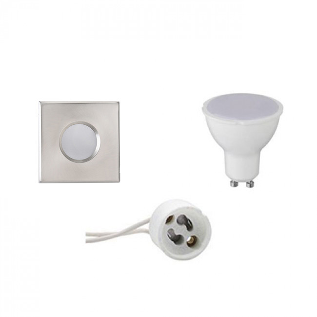 Set de spots LED - Aigi - Douille GU10 - Étanche IP65 - Carré Encastré - Mat Chrome - 6W - Blanc Neutre 4200K - 82mm