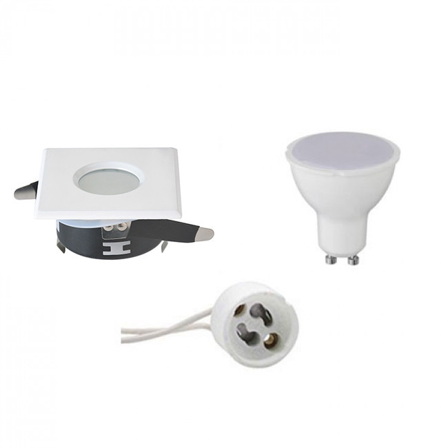 Set de spots LED - Aigi - Douille GU10 - Étanche IP65 - Carré Encastré - Mat Blanc - 6W - Blanc Froid 6400K - 82mm