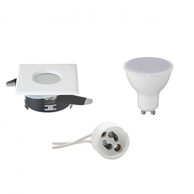 Set de spots LED - Aigi - Douille GU10 - Étanche IP65 - Carré Encastré - Mat Blanc - 8W - Blanc Froid 6400K - 82mm