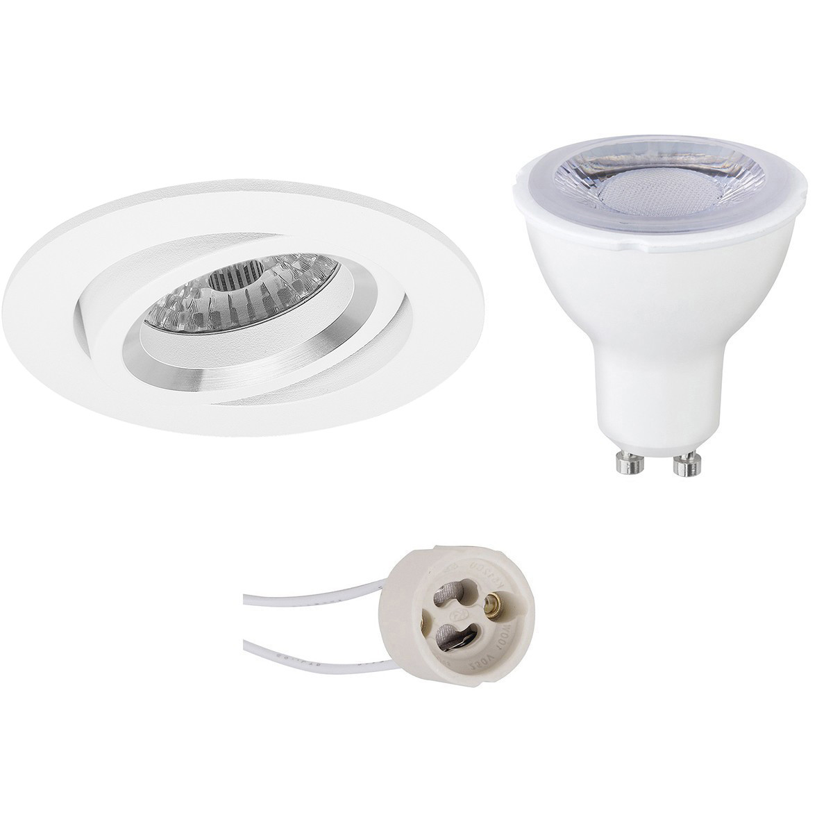 Set de spots LED - Pragmi Aerony Pro - Douille GU10 - Dimmable - Rond Encastré - Mat Blanc - 6W - Blanc Chaud 3000K - Inclinable - Ø82mm