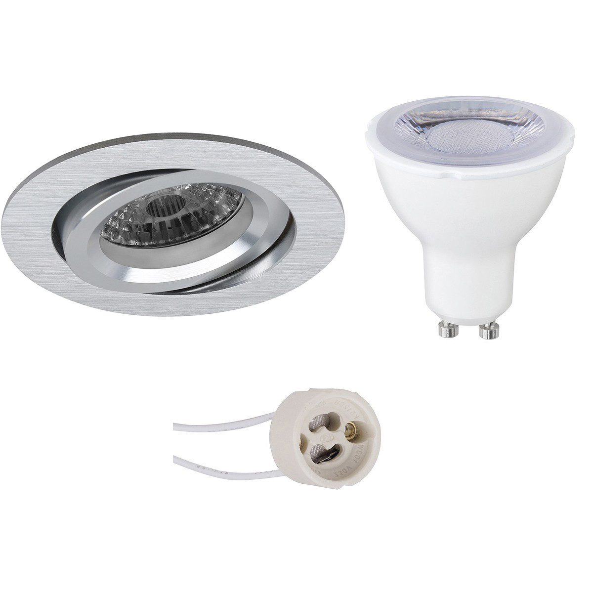 Set de spots LED - Pragmi Aerony Pro - Douille GU10 - Dimmable - Rond Encastré - Mat Argent - 6W - Blanc Chaud 3000K - Inclinable - Ø82mm