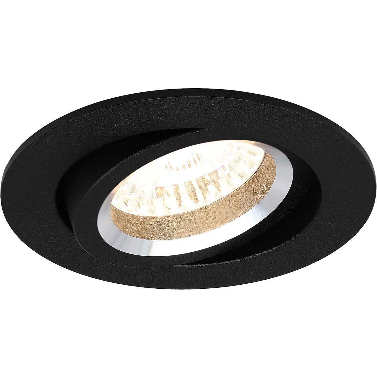 Set de spots LED - Pragmi Aerony Pro - Douille GU10 - Dimmable - Rond Encastré - Mat Noir - 6W - Blanc Chaud 3000K - Inclinable - Ø82mm