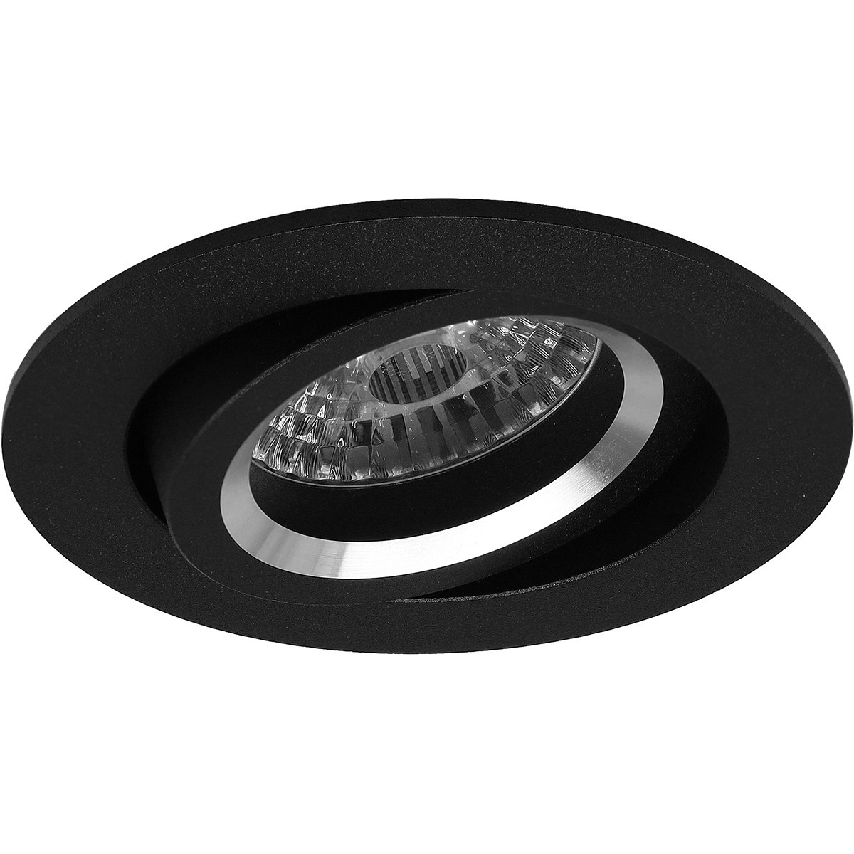 Set de spots LED - Pragmi Aerony Pro - Douille GU10 - Dimmable - Rond Encastré - Mat Noir - 6W - Blanc Neutre 4200K - Inclinable - Ø82mm