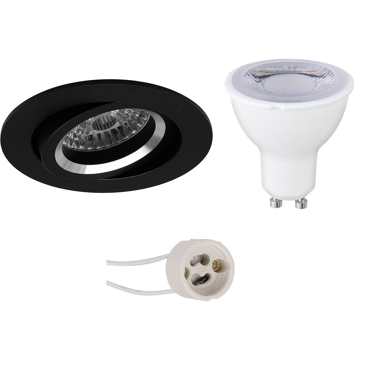 Set de spots LED - Pragmi Aerony Pro - Douille GU10 - Dimmable - Rond Encastré - Mat Noir - 6W - Blanc Chaud 3000K - Inclinable - Ø82mm