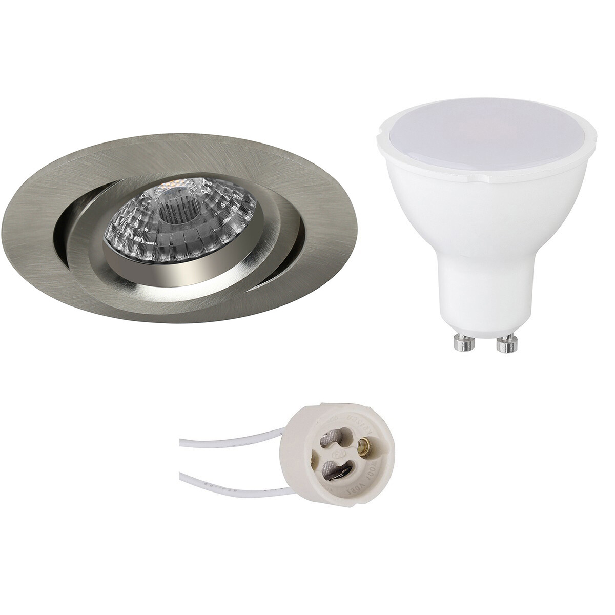 Set de spots LED - Pragmi Aerony Pro - Douille GU10 - Rond Encastré - Mat Nickel - 4W - Blanc Chaud 3000K - Inclinable - Ø82mm