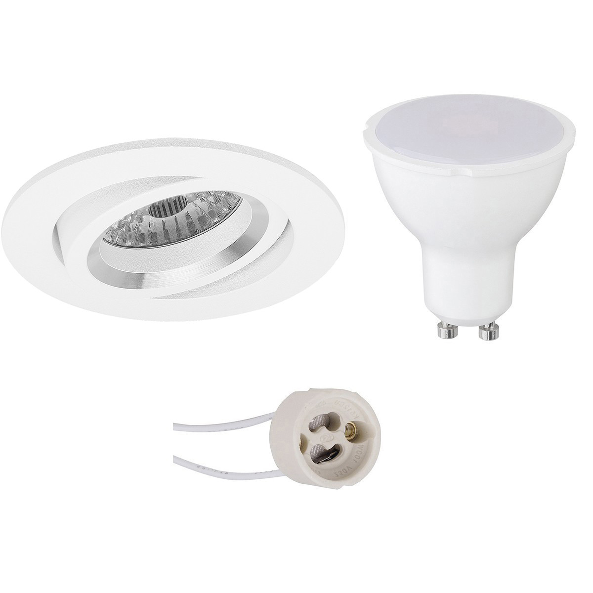 Set de spots LED - Pragmi Aerony Pro - Douille GU10 - Rond Encastré - Mat Blanc - 4W - Blanc Chaud 3000K - Inclinable - Ø82mm