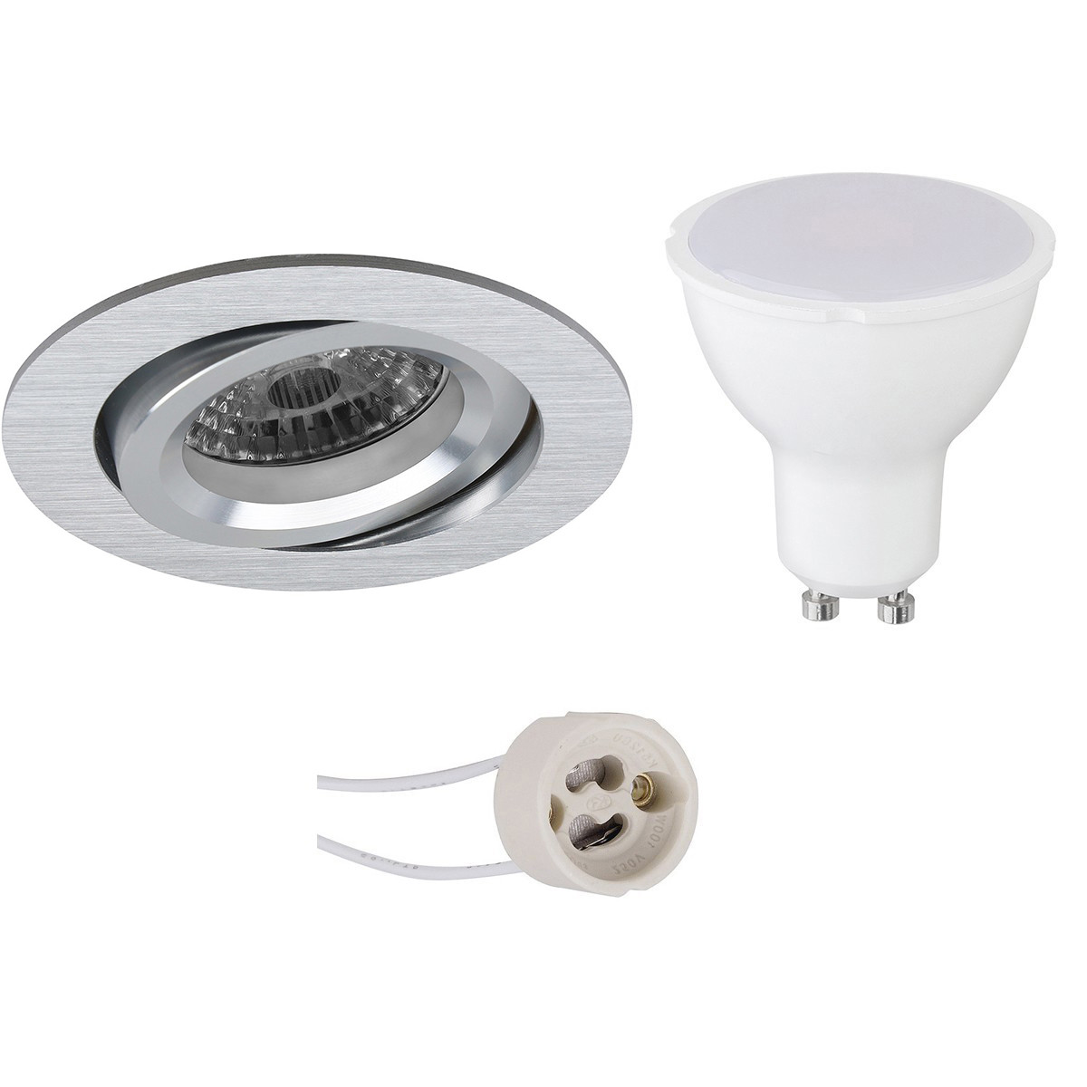 Set de spots LED - Pragmi Aerony Pro - Douille GU10 - Rond Encastré - Mat Argent - 4W - Blanc Chaud 3000K - Inclinable - Ø82mm