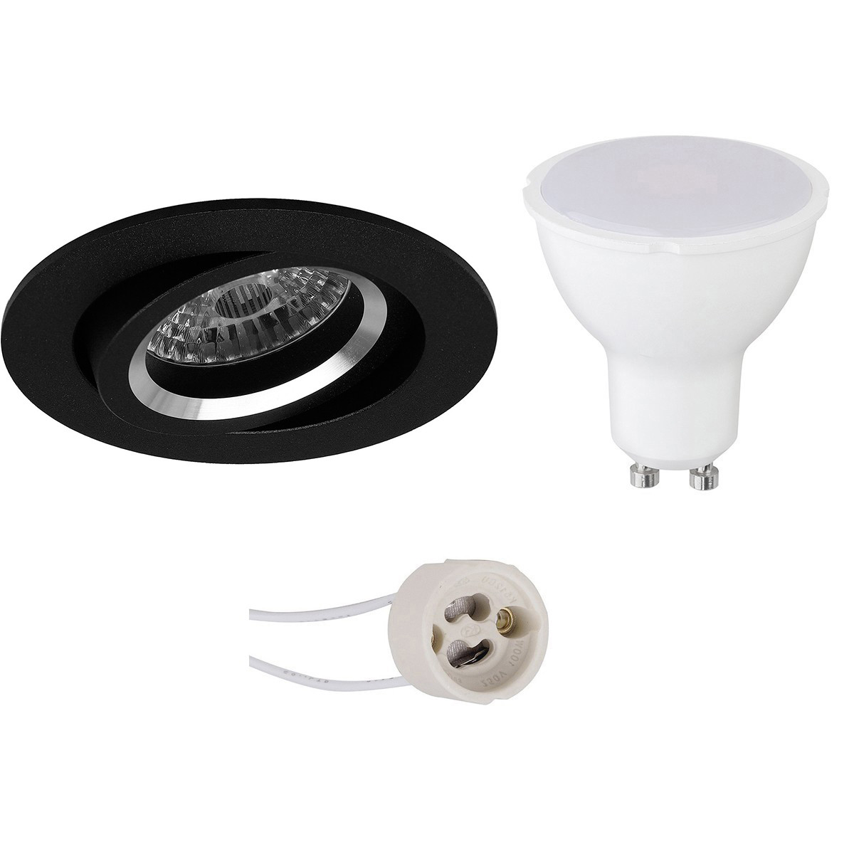 Set de spots LED - Pragmi Aerony Pro - Douille GU10 - Rond Encastré - Mat Noir - 4W - Blanc Chaud 3000K - Inclinable - Ø82mm