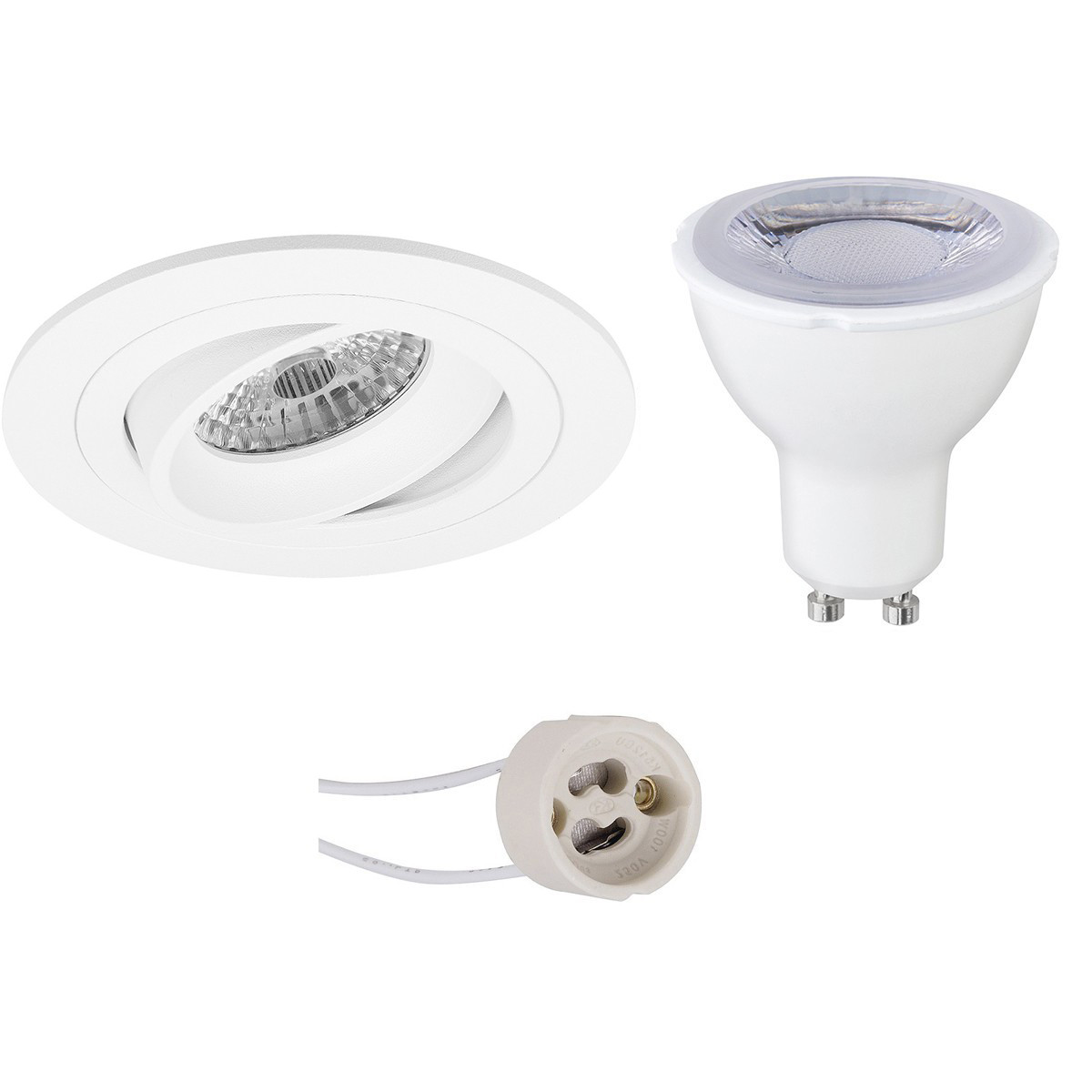 Set de spots LED - Pragmi Alpin Pro - Douille GU10 - Dimmable - Rond Encastré - Mat Blanc - 6W - Blanc Chaud 3000K - Inclinable Ø92mm