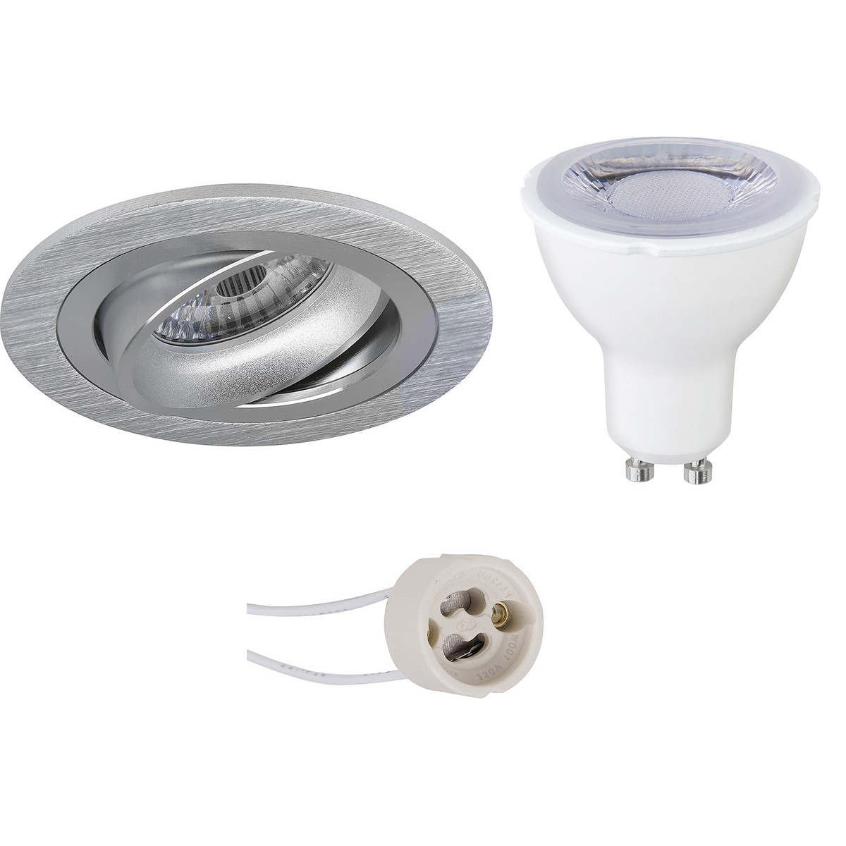 Set de spots LED - Pragmi Alpin Pro - Douille GU10 - Dimmable - Rond Encastré - Mat Argent - 6W - Blanc Chaud 3000K - Inclinable Ø92mm