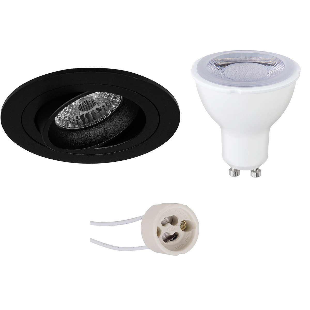 Set de spots LED - Pragmi Alpin Pro - Douille GU10 - Dimmable - Rond Encastré - Mat Noir - 6W - Blanc Froid 6400K - Inclinable Ø92mm