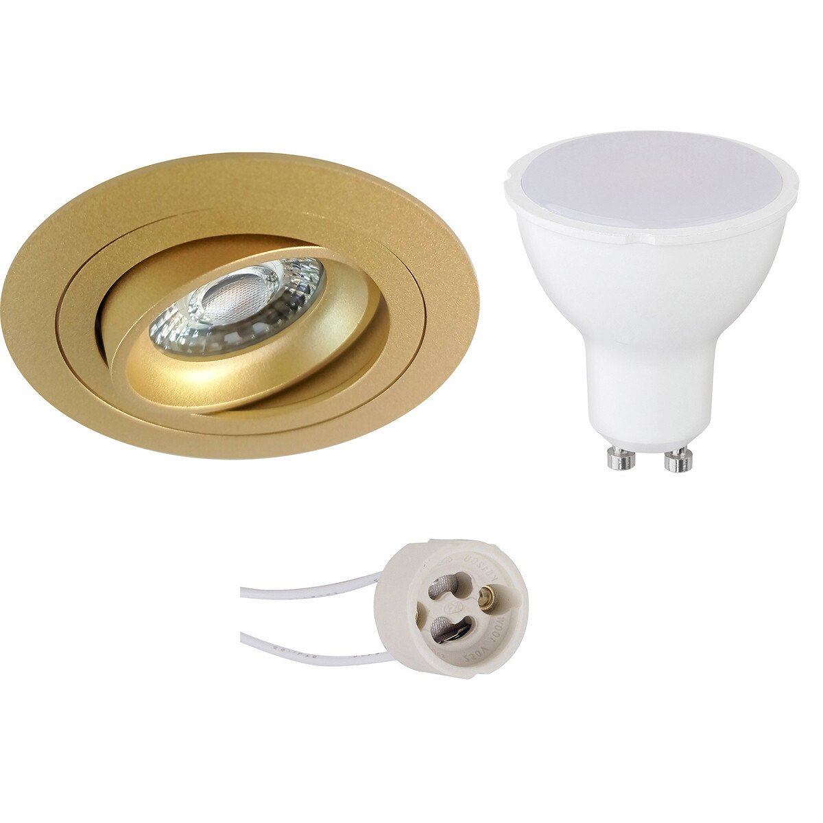 Set de spots LED - Pragmi Alpin Pro - Douille GU10 - Rond Encastré - Mat Or - 4W - Blanc Chaud 3000K - Inclinable - Ø92mm