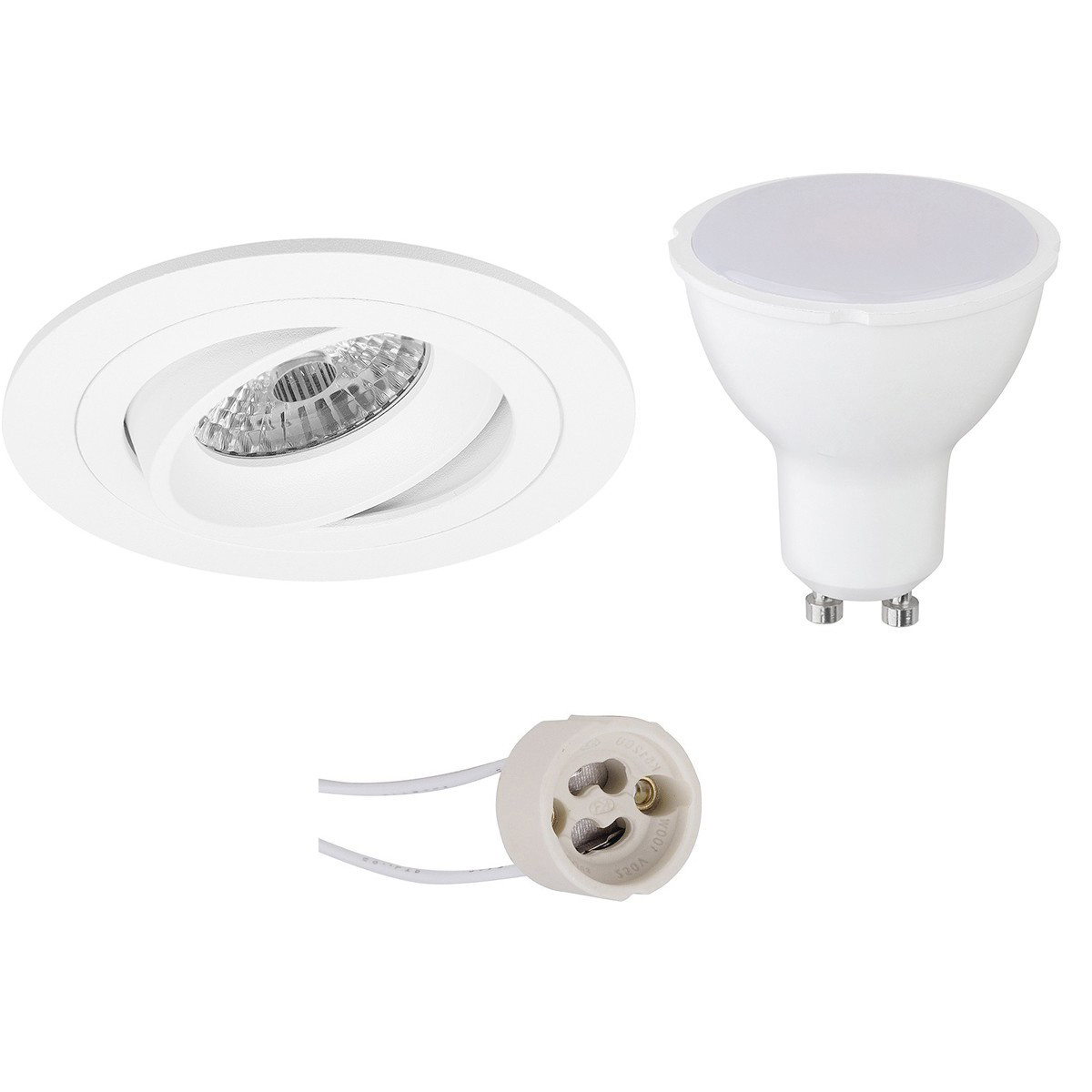 Set de spots LED - Pragmi Alpin Pro - Douille GU10 - Rond Encastré - Mat Blanc - 4W - Blanc Froid 6400K - Inclinable Ø92mm