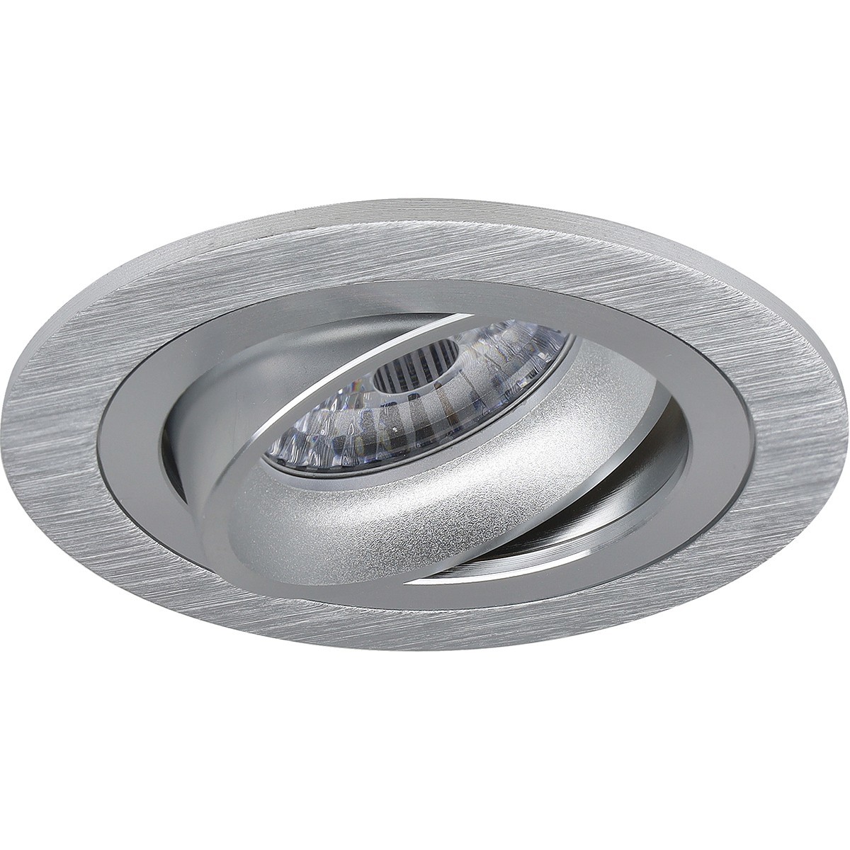 Set de spots LED - Pragmi Alpin Pro - Douille GU10 - Rond Encastré - Mat Argent - 4W - Blanc Froid 6400K - Inclinable Ø92mm