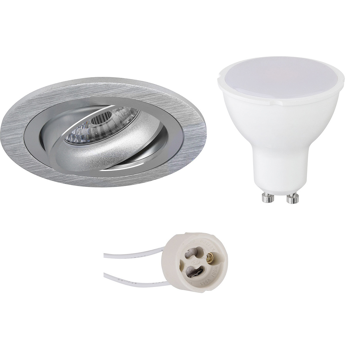 Set de spots LED - Aigi - Pragmi Alpin Pro - Douille GU10 - Rond Encastré - Mat Argent - 8W - Blanc Froid 6400K - Inclinable Ø92mm