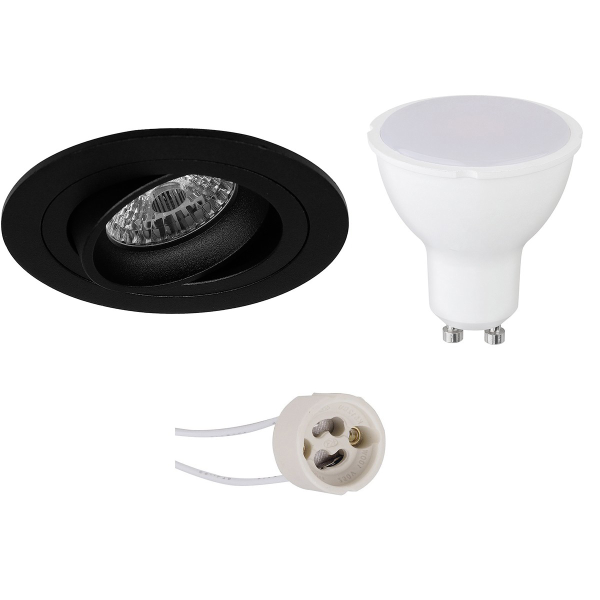 Set de spots LED - Aigi - Pragmi Alpin Pro - Douille GU10 - Rond Encastré - Mat Noir - 6W - Blanc Chaud 3000K - Inclinable Ø92mm