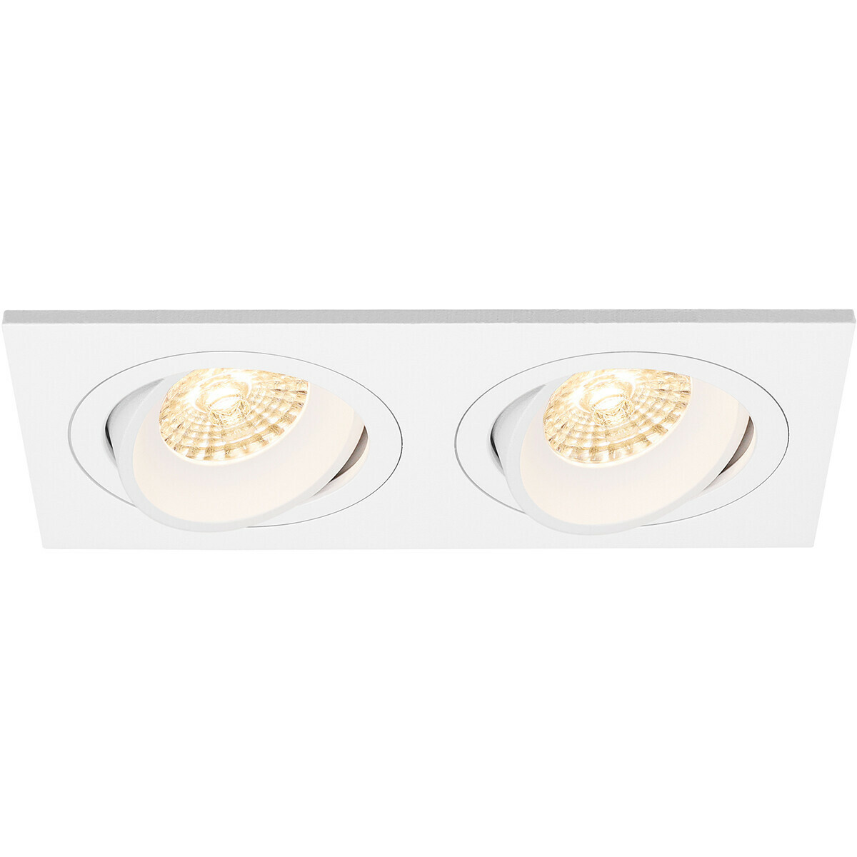 Set de spots LED - Pragmi Borny Pro - Douille GU10 - Dimmable - Double Rectangulaire Encastré - Mat Blanc - 6W - Blanc Neutre 4200K - Inclinable - 175x92mm