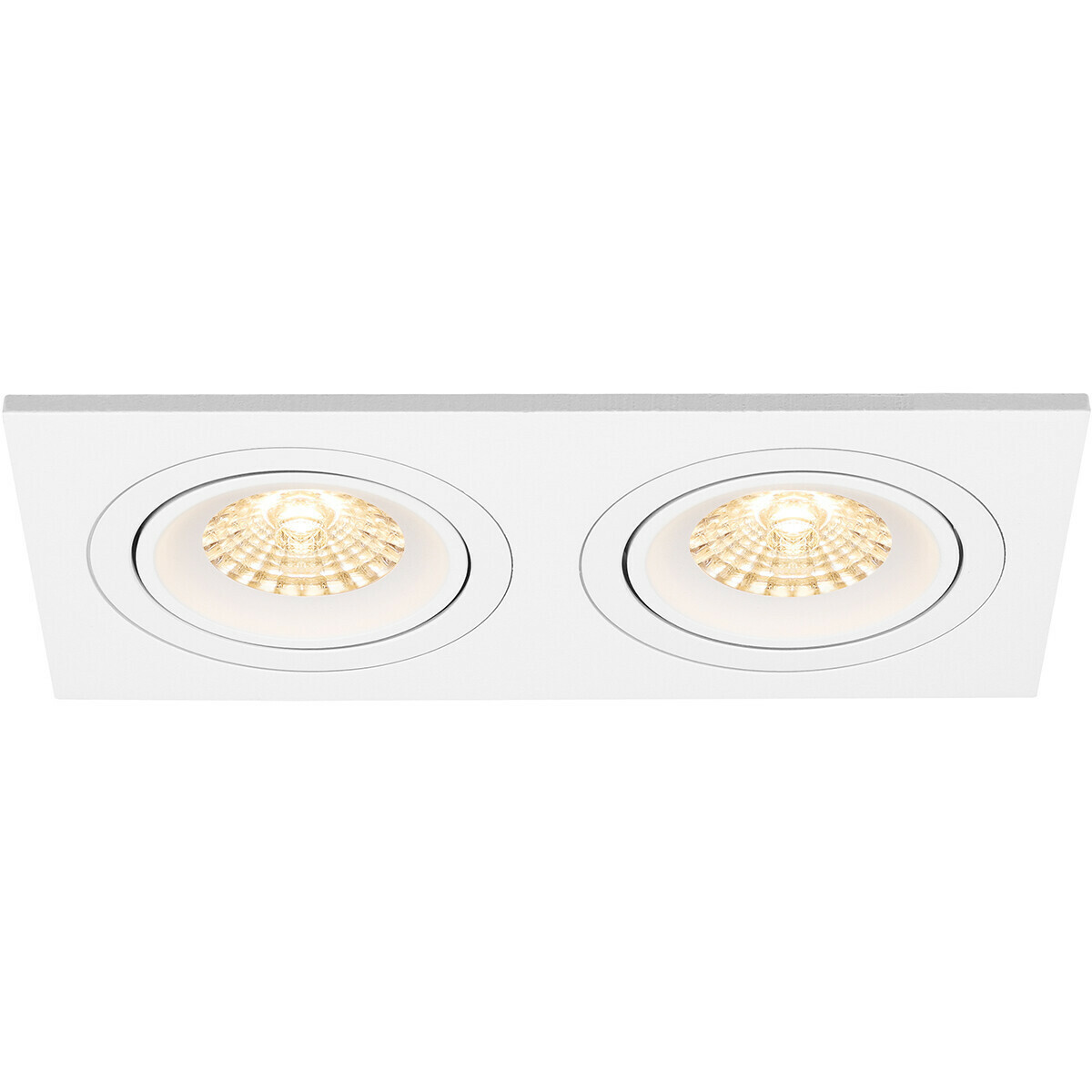 Set de spots LED - Pragmi Borny Pro - Douille GU10 - Dimmable - Double Rectangulaire Encastré - Mat Blanc - 6W - Blanc Neutre 4200K - Inclinable - 175x92mm