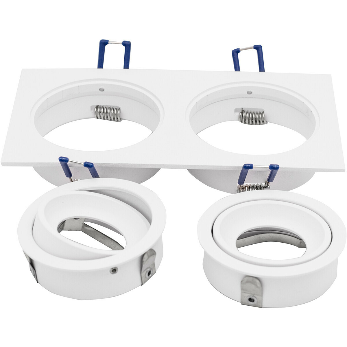 Set de spots LED - Pragmi Borny Pro - Douille GU10 - Dimmable - Double Rectangulaire Encastré - Mat Blanc - 6W - Blanc Neutre 4200K - Inclinable - 175x92mm