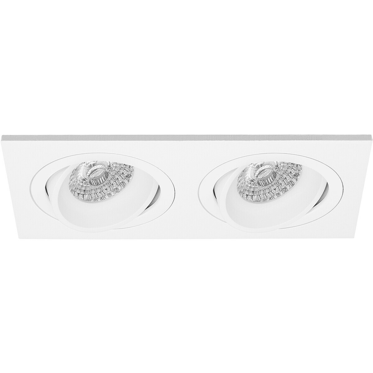 Set de spots LED - Aigi - Pragmi Borny Pro - Douille GU10 - Double Rectangulaire Encastré - Mat Blanc - 6W - Blanc Froid 6400K - Inclinable - 175x92mm