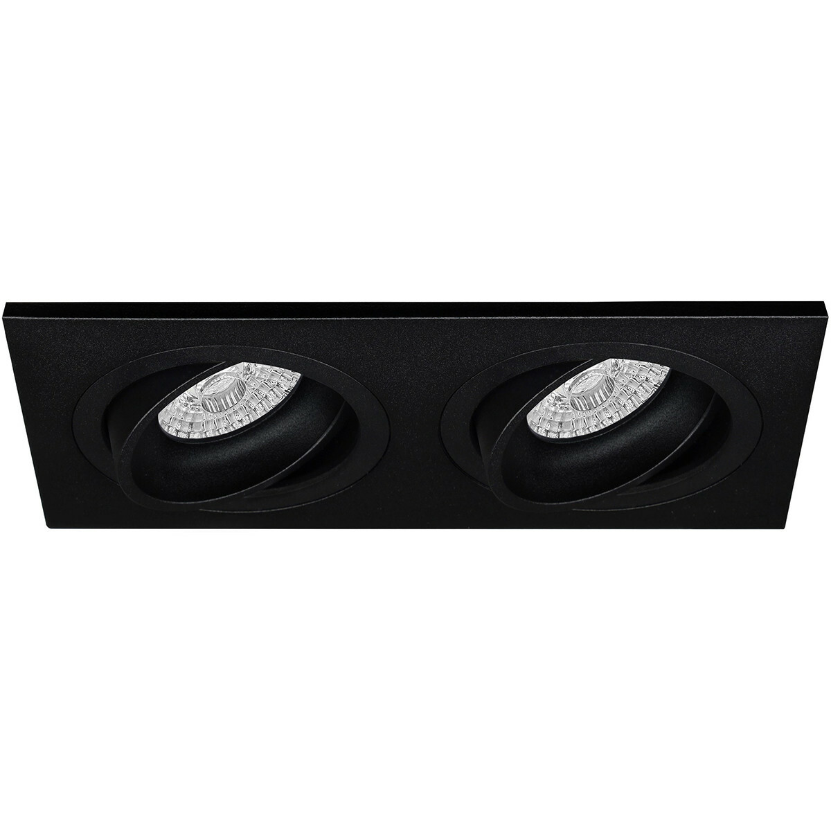 Set de spots LED - Pragmi Borny Pro - Douille GU10 - Double Rectangulaire Encastré - Mat Noir - 4W - Blanc Chaud 3000K - Inclinable - 175x92mm