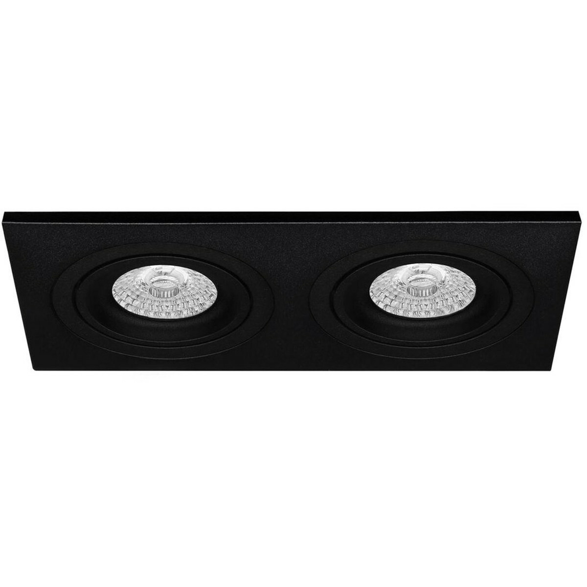 Set de spots LED - Pragmi Borny Pro - Douille GU10 - Double Rectangulaire Encastré - Mat Noir - 4W - Blanc Chaud 3000K - Inclinable - 175x92mm