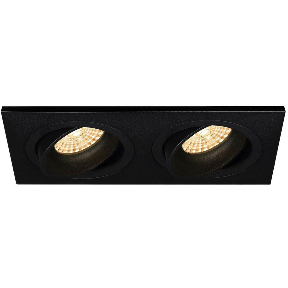 Set de spots LED - Pragmi Borny Pro - Douille GU10 - Double Rectangulaire Encastré - Mat Noir - 4W - Blanc Chaud 3000K - Inclinable - 175x92mm