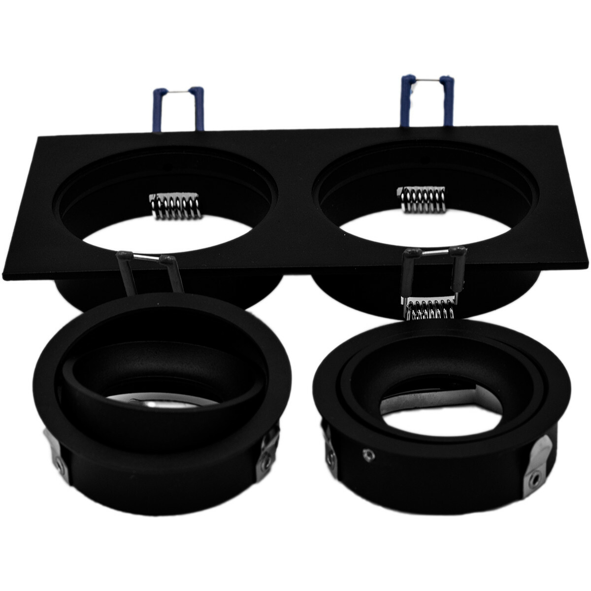 Set de spots LED - Pragmi Borny Pro - Douille GU10 - Double Rectangulaire Encastré - Mat Noir - 4W - Blanc Chaud 3000K - Inclinable - 175x92mm