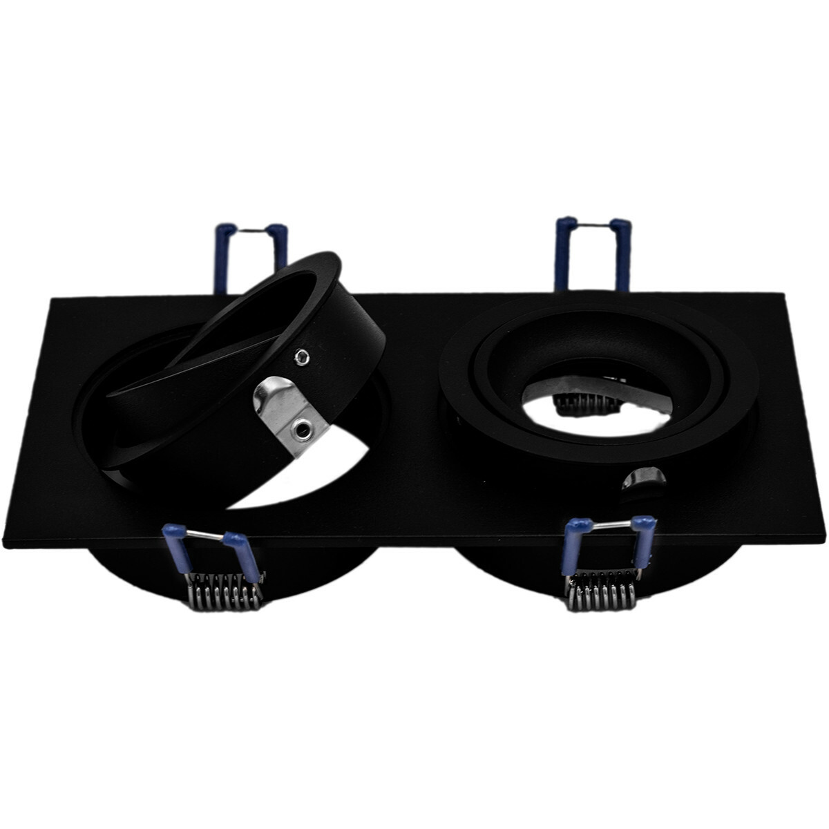 Set de spots LED - Pragmi Borny Pro - Douille GU10 - Double Rectangulaire Encastré - Mat Noir - 4W - Blanc Chaud 3000K - Inclinable - 175x92mm