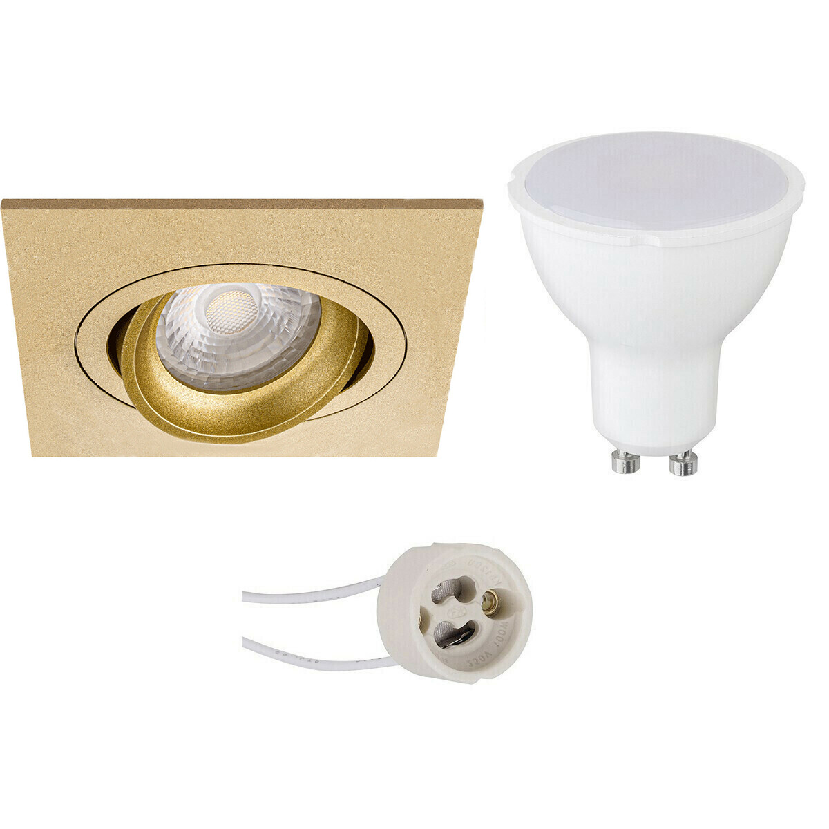 Set de spots LED - Pragmi Borny Pro - Douille GU10 - Carré Encastré - Mat Or - 4W - Blanc Chaud 3000K - Inclinable - 92mm