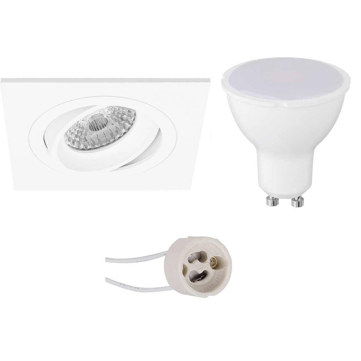 Set de spots LED - Pragmi Borny Pro - Douille GU10 - Carré Encastré - Mat Blanc - 4W - Blanc Chaud 3000K - Inclinable - 92mm