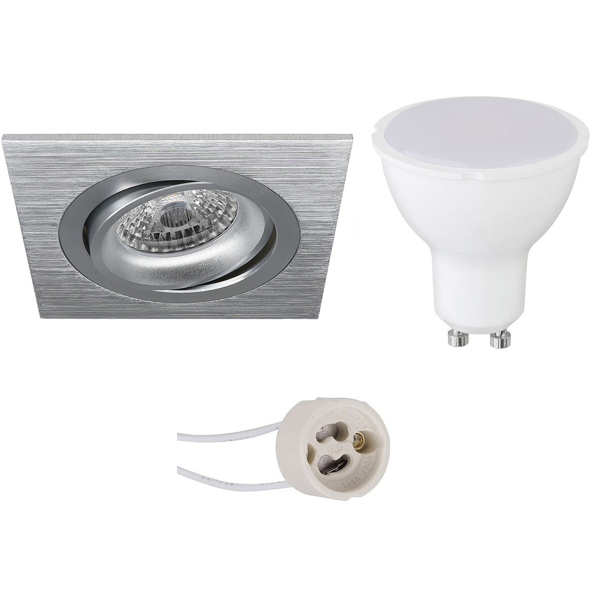 Set de spots LED - Pragmi Borny Pro - Douille GU10 - Carré Encastré - Mat Argent - 4W - Blanc Chaud 3000K - Inclinable - 92mm