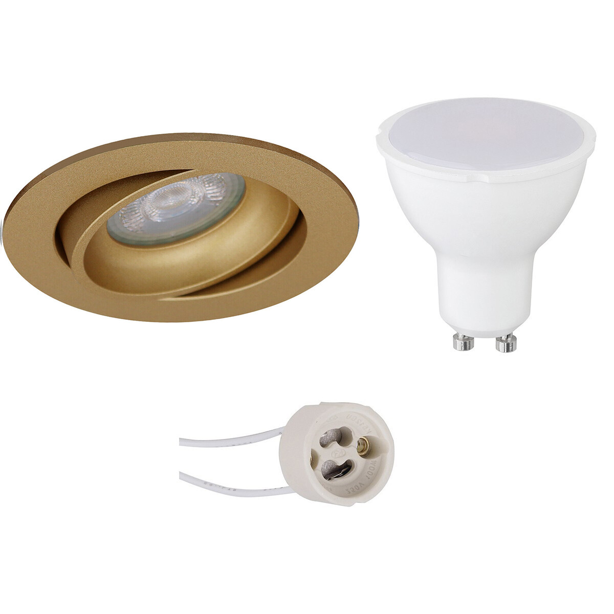 Set de spots LED - Pragmi Delton Pro - Douille GU10 - Rond Encastré - Mat Or - 4W - Blanc Chaud 3000K - Inclinable - Ø82mm