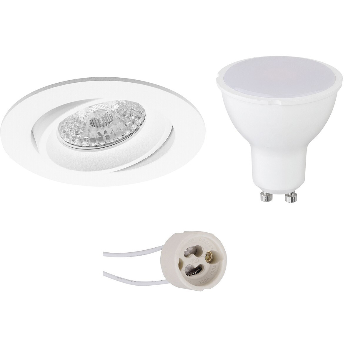 Set de spots LED - Pragmi Delton Pro - Douille GU10 - Rond Encastré - Mat Blanc - 4W - Blanc Chaud 3000K - Inclinable - Ø82mm