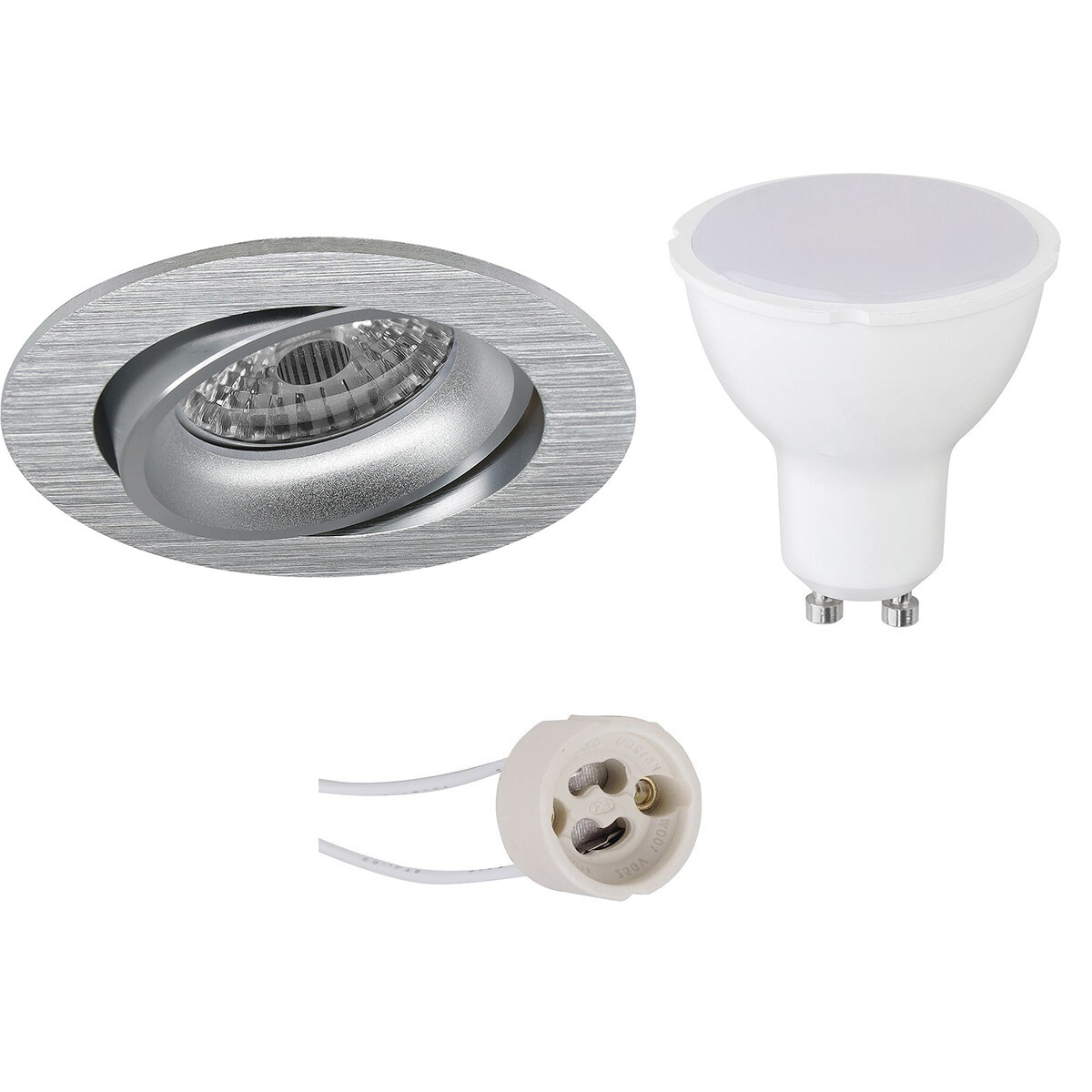 Set de spots LED - Pragmi Delton Pro - Douille GU10 - Rond Encastré - Mat Argent - 4W - Blanc Chaud 3000K - Inclinable - Ø82mm