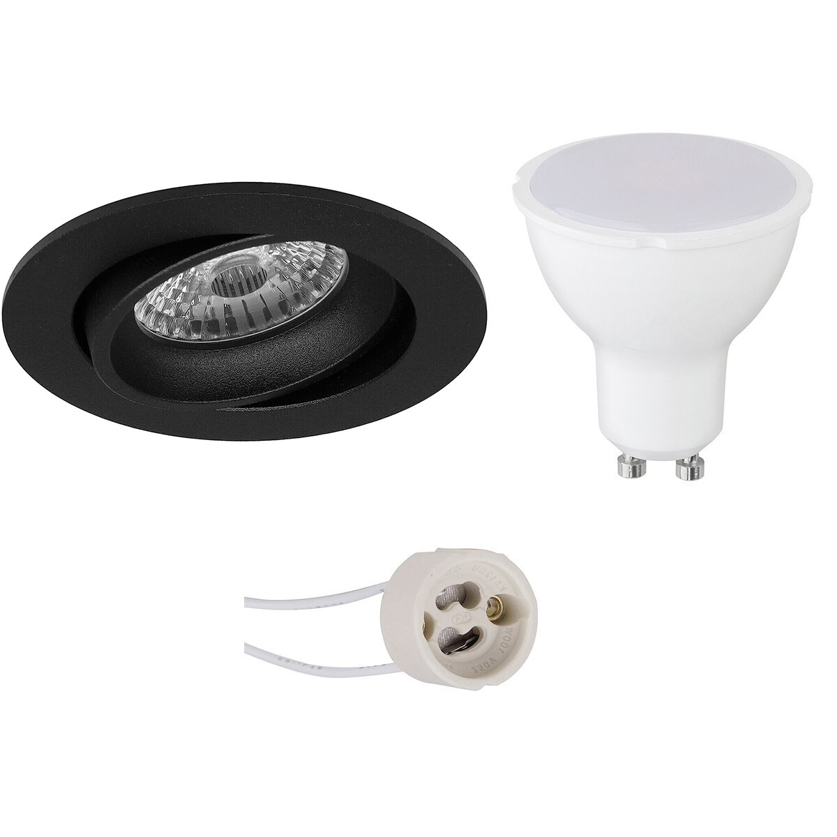 Set de spots LED - Pragmi Delton Pro - Douille GU10 - Rond Encastré - Mat Noir - 4W - Blanc Chaud 3000K - Inclinable - Ø82mm