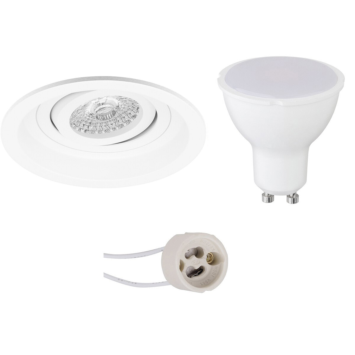 Set de spots LED - Pragmi Domy Pro - Douille GU10 - Rond Encastré - Mat Blanc - 4W - Blanc Chaud 3000K - Encastré - Inclinable - Ø105mm