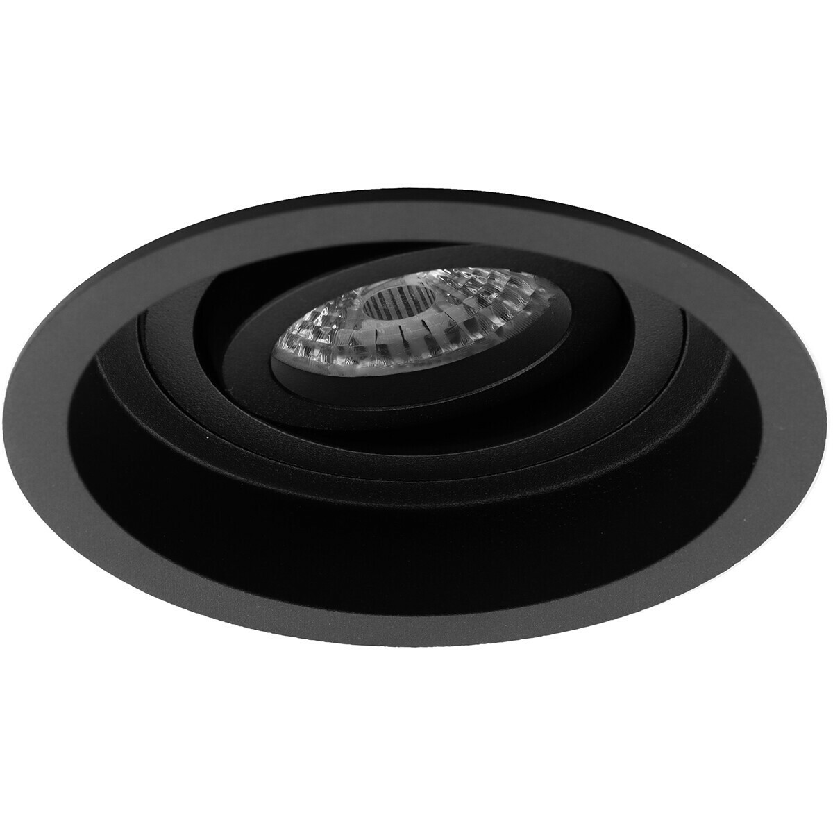 Set de spots LED - Aigi - Pragmi Domy Pro - Douille GU10 - Rond Encastré - Mat Noir - 6W - Blanc Froid 6400K - Encastré - Inclinable - Ø105mm