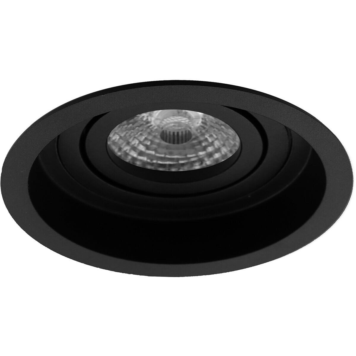 Set de spots LED - Aigi - Pragmi Domy Pro - Douille GU10 - Rond Encastré - Mat Noir - 6W - Blanc Froid 6400K - Encastré - Inclinable - Ø105mm