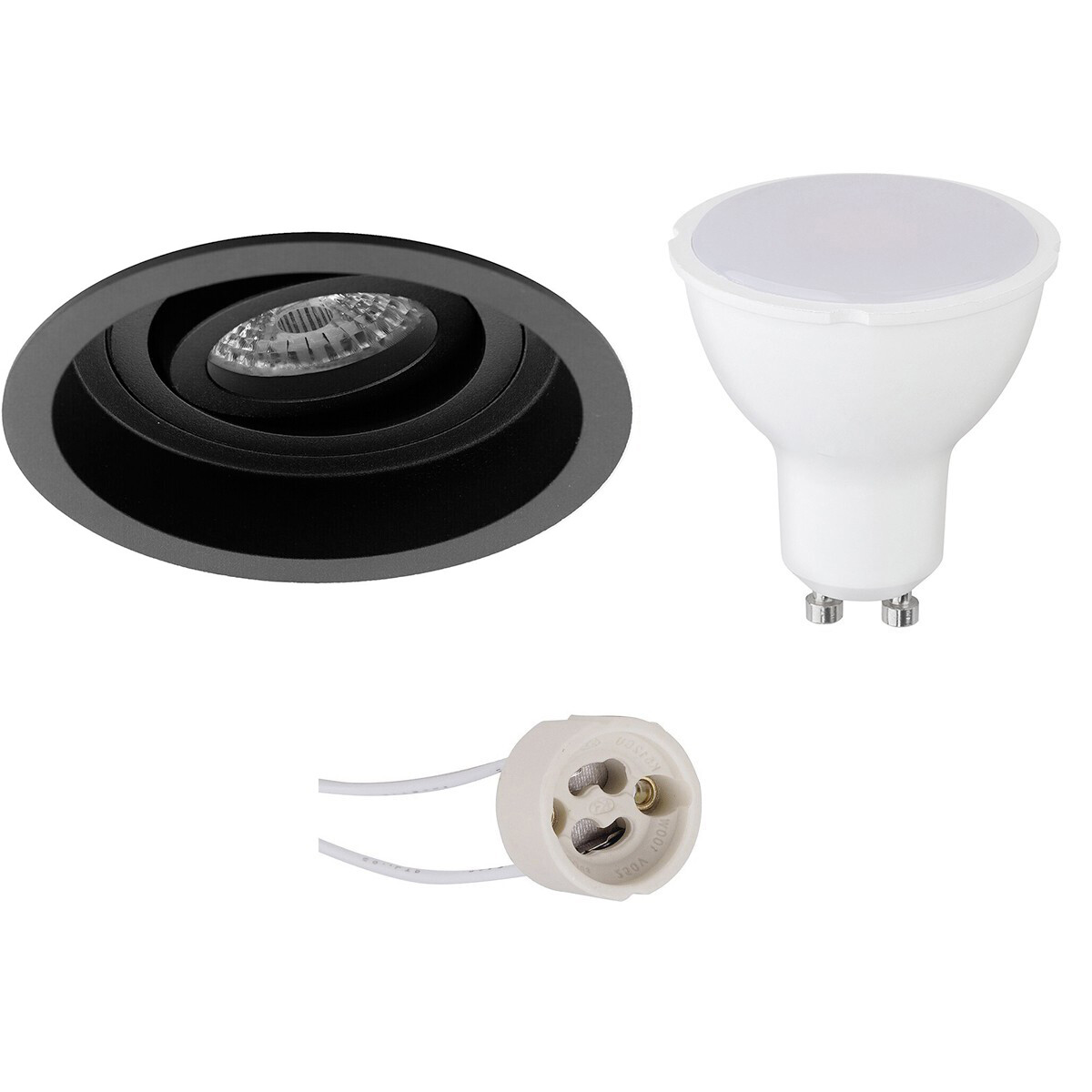 Set de spots LED - Pragmi Domy Pro - Douille GU10 - Rond Encastré - Mat Noir - 4W - Blanc Neutre 4200K - Encastré - Inclinable - Ø105mm