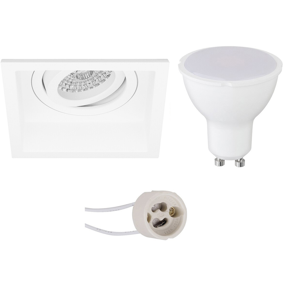 Set de spots LED - Pragmi Domy Pro - Douille GU10 - Carré Encastré - Mat Blanc - 4W - Blanc Neutre 4200K - Encastré - Inclinable - 105mm