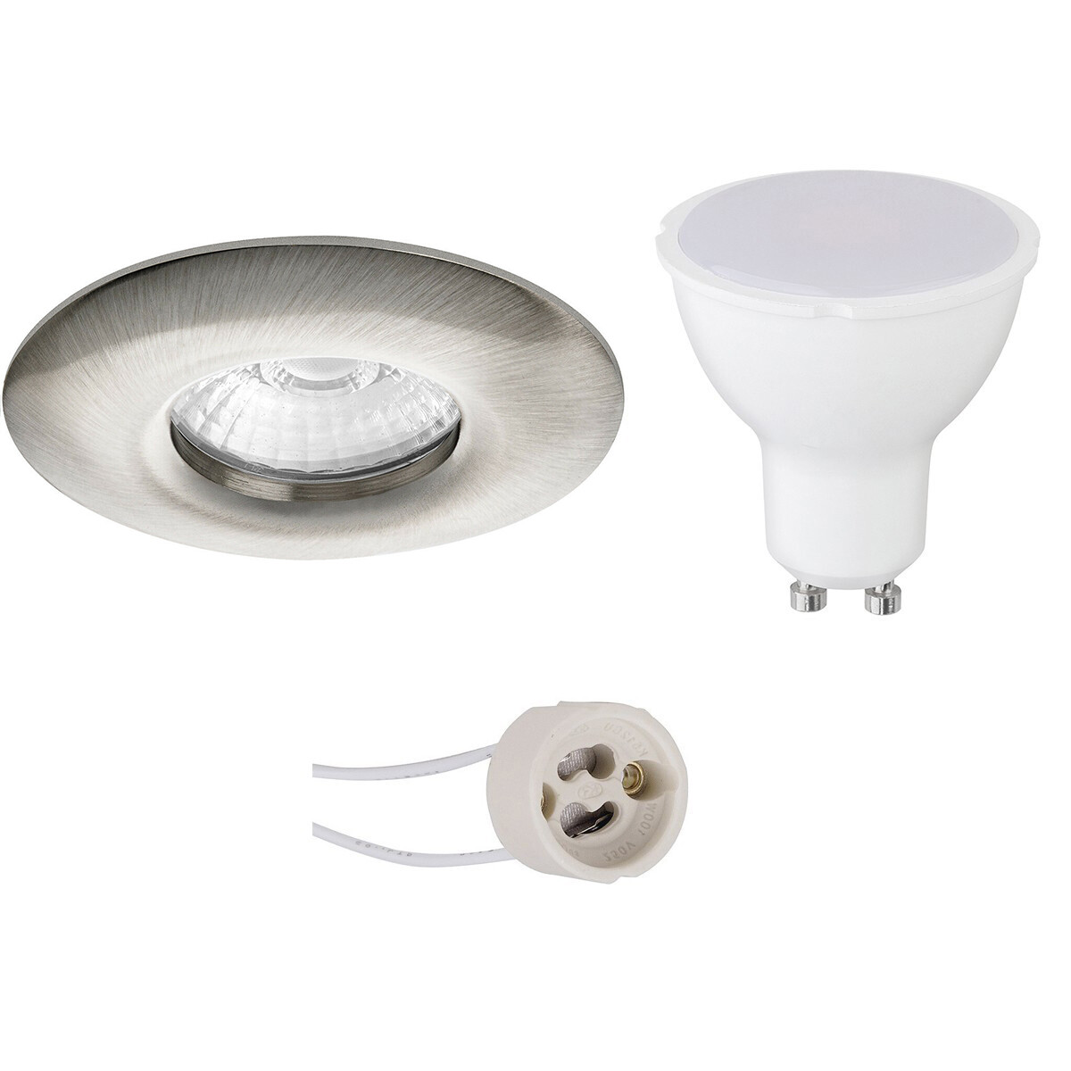 Set de spots LED - Pragmi Luno Pro - Étanche IP65 - Douille GU10 - Rond Encastré - Mat Nickel - 4W - Blanc Chaud 3000K - Ø82mm