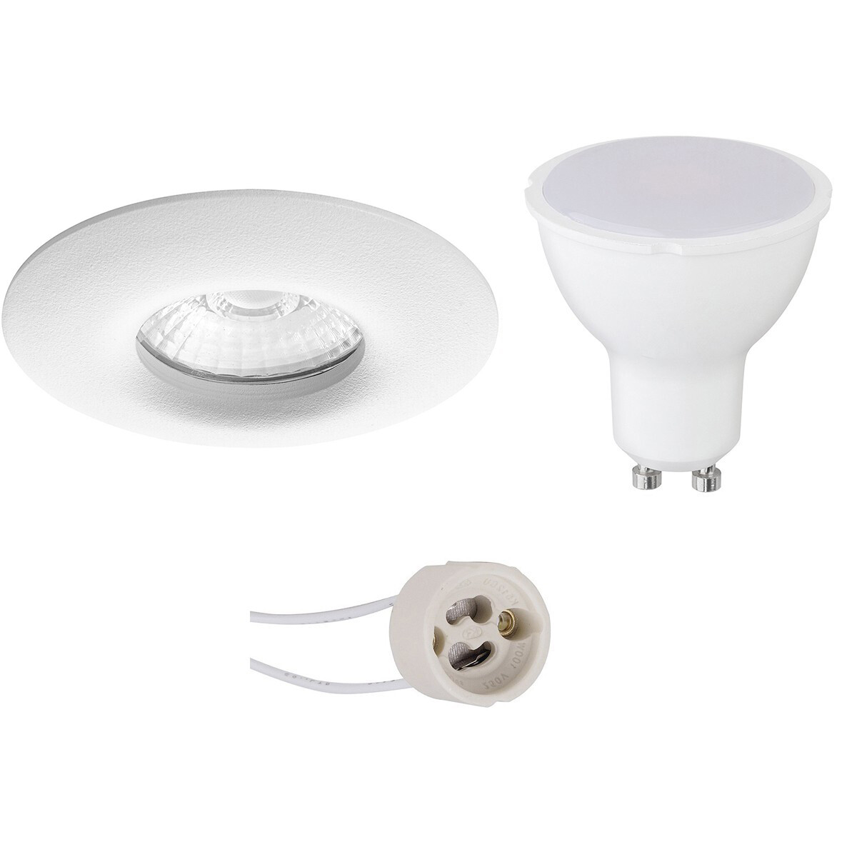 Set de spots LED - Pragmi Luno Pro - Étanche IP65 - Douille GU10 - Rond Encastré - Mat Blanc - 4W - Blanc Chaud 3000K - Ø82mm