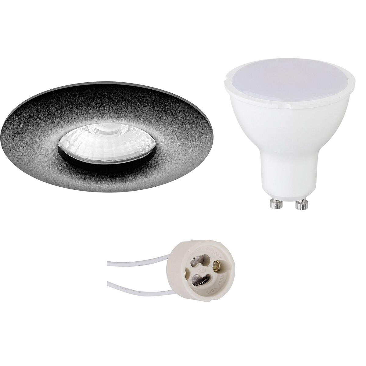 Set de spots LED - Pragmi Luno Pro - Étanche IP65 - Douille GU10 - Rond Encastré - Mat Noir - 4W - Blanc Chaud 3000K - Ø82mm