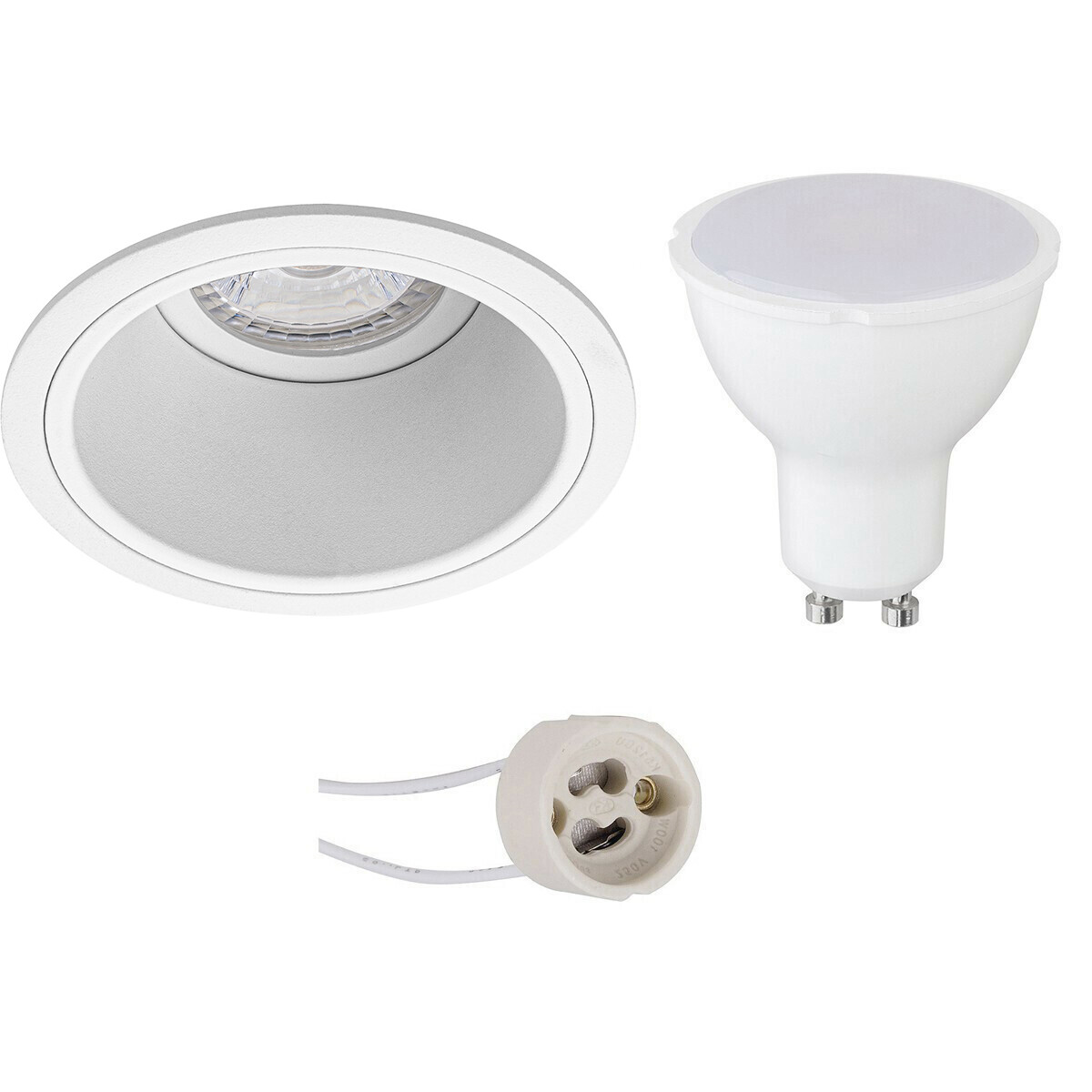 Set de spots LED - Pragmi Minko Pro - Douille GU10 - Rond Encastré - Mat Blanc - 4W - Blanc Chaud 3000K - Encastré - Ø90mm