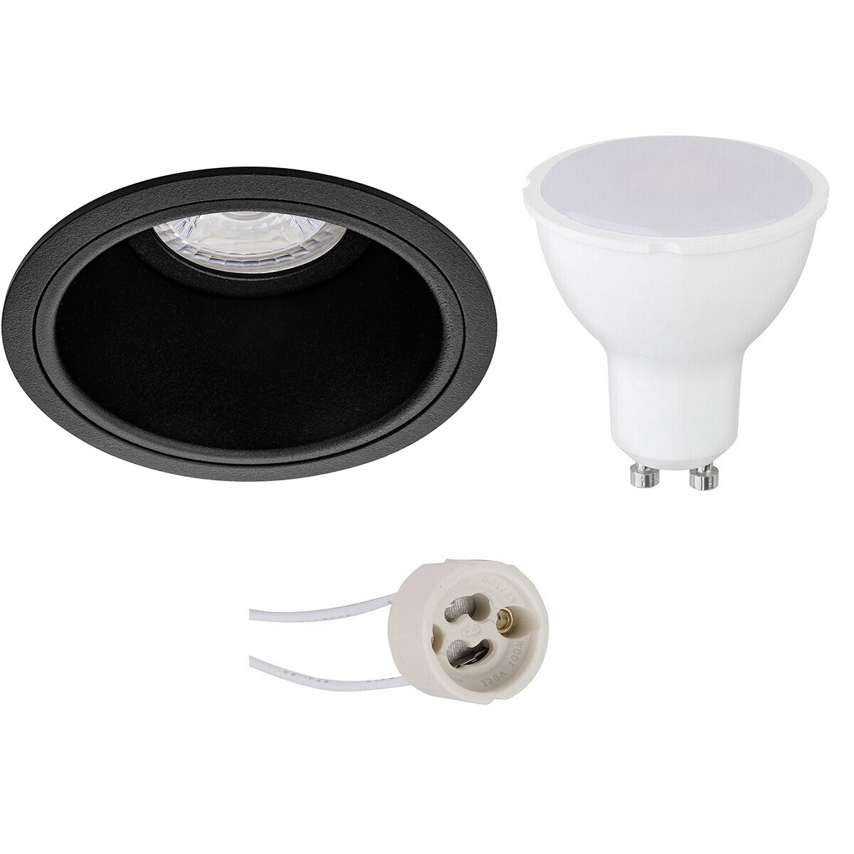 Set de spots LED - Pragmi Minko Pro - Douille GU10 - Rond Encastré - Mat Noir - 4W - Blanc Chaud 3000K - Encastré - Ø90mm