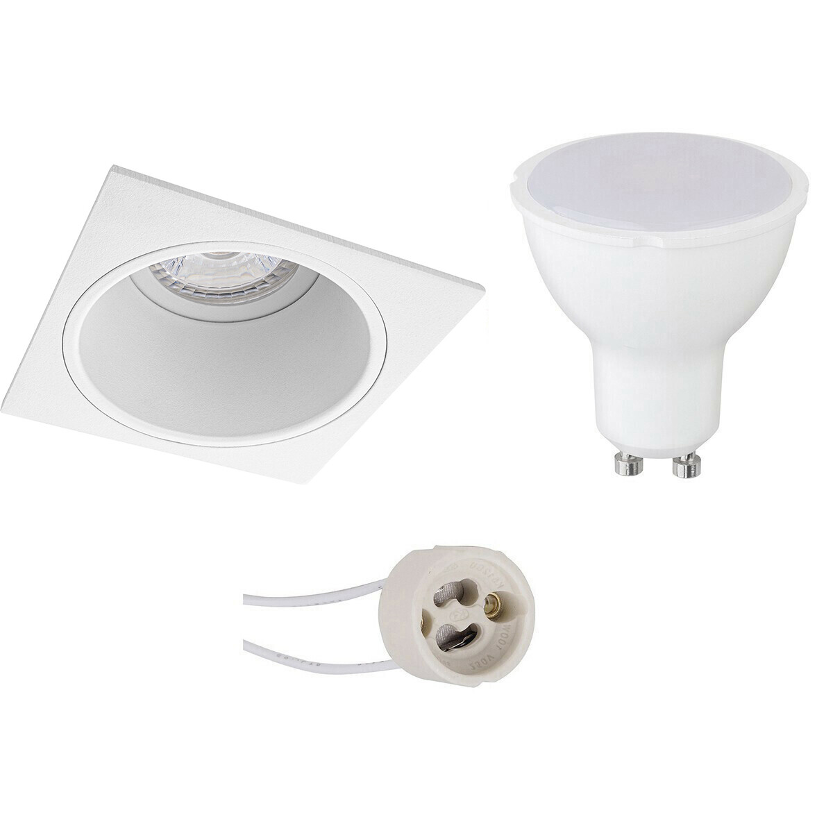 Set de spots LED - Pragmi Minko Pro - Douille GU10 - Carré Encastré - Mat Blanc - 4W - Blanc Chaud 3000K - Encastré - 90mm