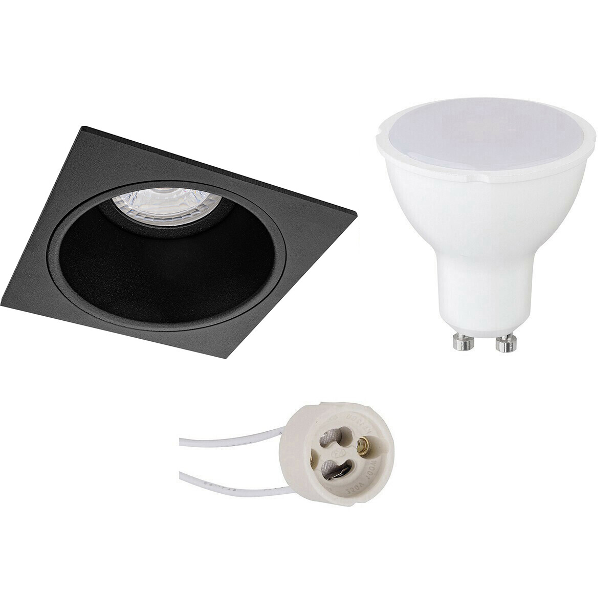 Set de spots LED - Pragmi Minko Pro - Douille GU10 - Carré Encastré - Mat Noir - 4W - Blanc Chaud 3000K - Encastré - 90mm